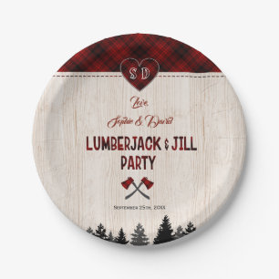 Prato De Papel Rustic LumberJack e Jill Chá Casal de Casamento