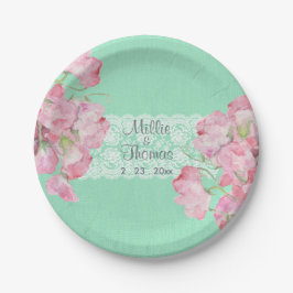Prato De Papel Rustic Pink Floral no Casamento Mint Green Burlap