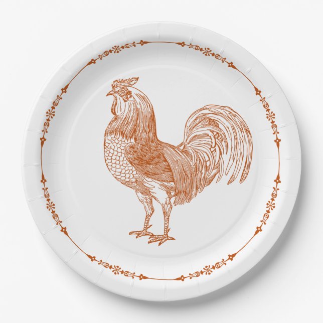 Prato De Papel Rustic Red Country Rooster (Frente)
