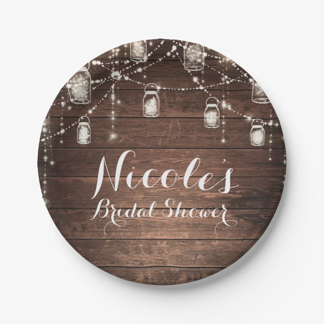 Prato De Papel Rustic String Lights Mason Jars Lace Country Glam (Frente)