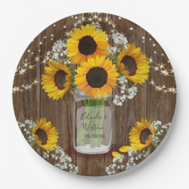 Prato De Papel Rustic Sunflower e Mason Jar Wedding