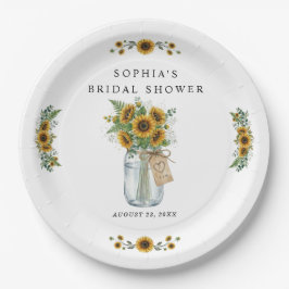 Prato De Papel Rustic Sunflower Mason Jar Bridal Shower Paper