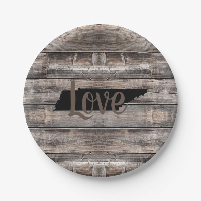 Prato De Papel rustic TENNESSEE LOVE in script | (Frente)