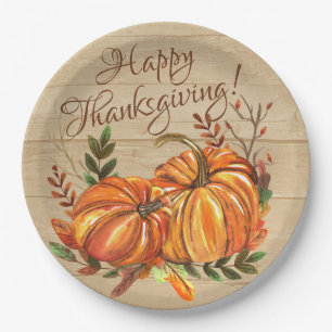 Prato De Papel Rustic Thankand Pumpkins