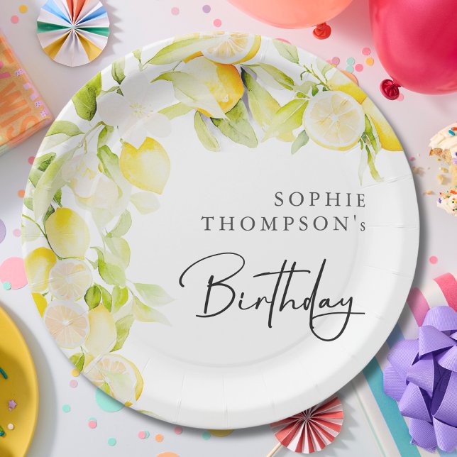 Prato De Papel Rustic watercolor lemons birthday (Criador carregado)