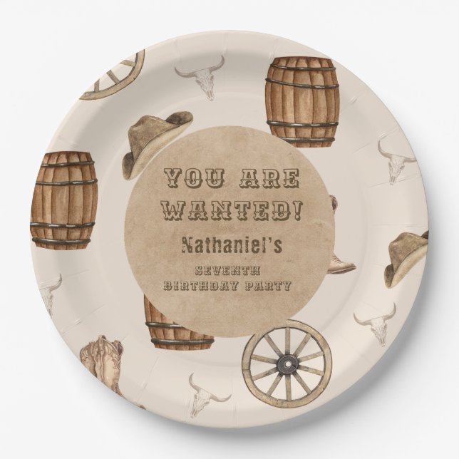 Prato De Papel Rustic western cowboy you are wanted birthday  (Frente)