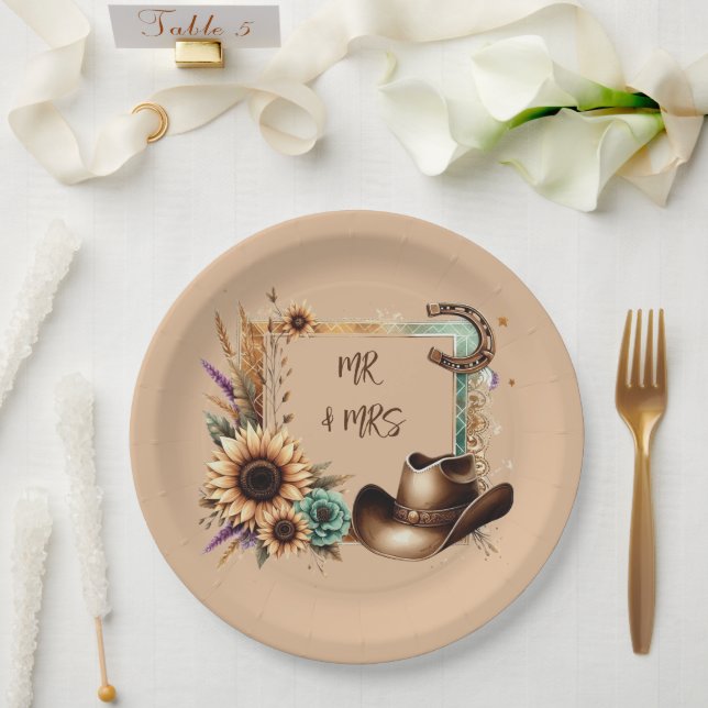 Prato De Papel Rustic Western Mr & Mrs Party Plates (Casamento)
