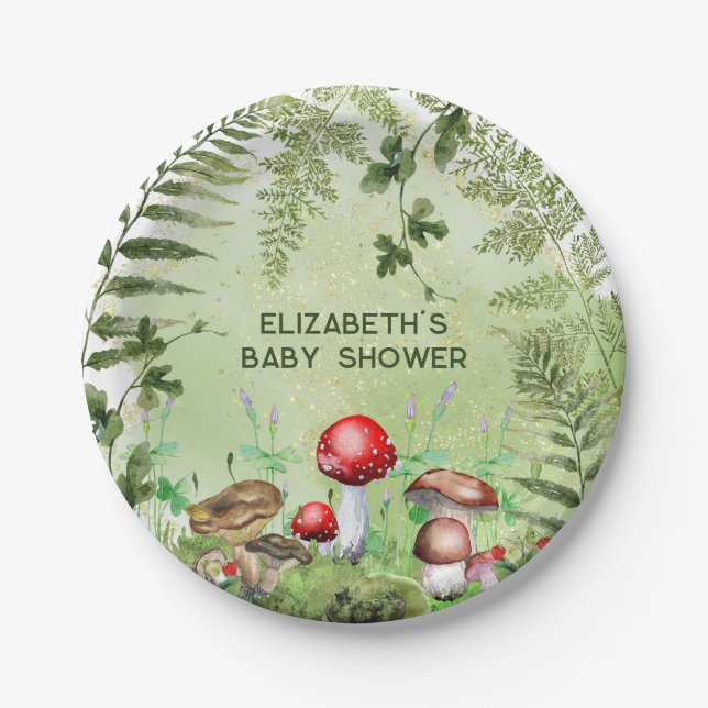 Prato De Papel Rustic Woodland Greenery Mushroom Fungi Ferns (Frente)