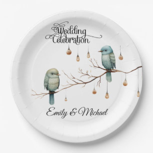 Prato De Papel Rustic Woodland Love Birds Casamento Romântico