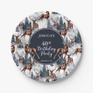 Prato De Papel Rustic Woodsy Deer   Forest aniversário de 40 ano