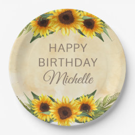 Prato De Papel Rustic Yellow Sunflower Custom Birday