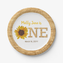 Prato De Papel Rústico primeiro aniversario de girassol Boho Wate
