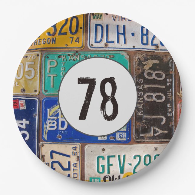 Prato De Papel Rusty License Plates 78º aniversário (Frente)