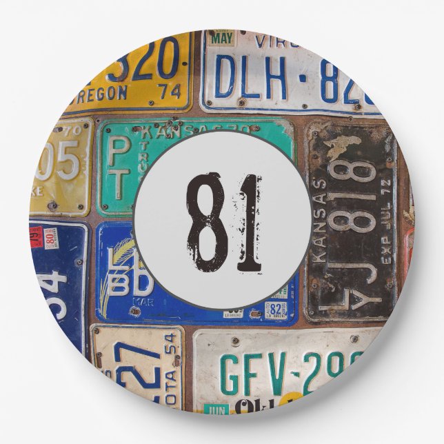 Prato De Papel Rusty License Plates 81 rua Aniversário (Frente)