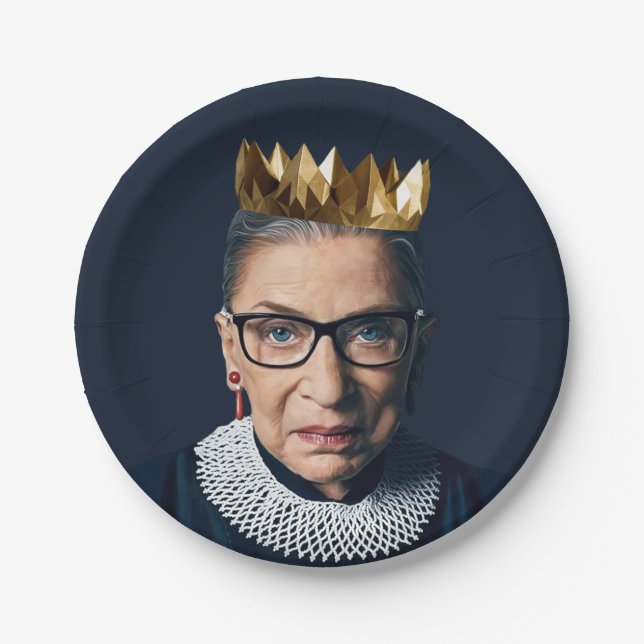 Prato De Papel Ruth Bader Ginsburg com Dourada Coroa (Frente)