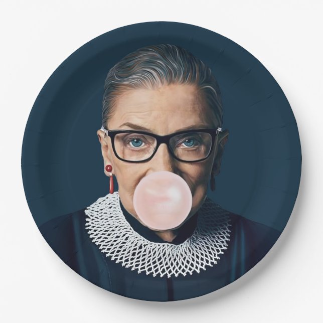 Prato De Papel Ruth Bader Ginsburg Soprando Chiclete Rosa (Frente)