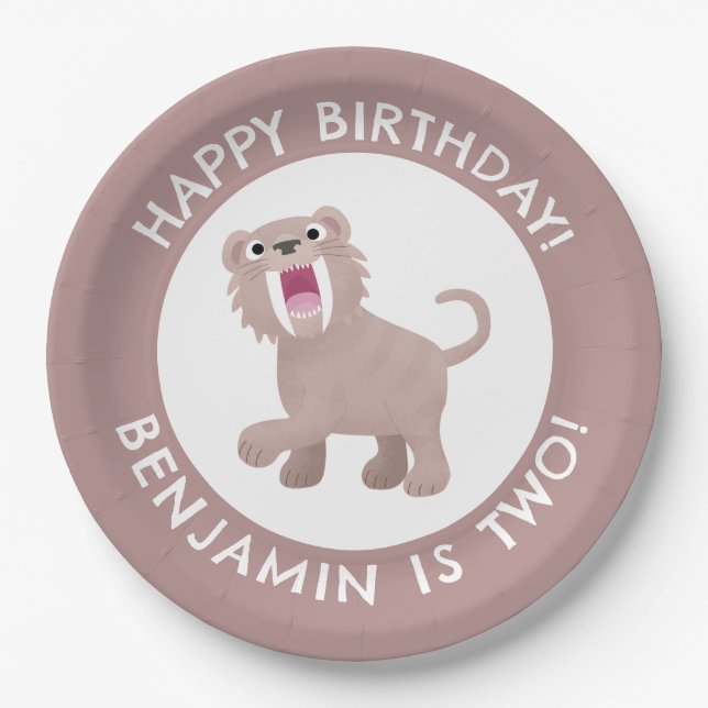 Prato De Papel Saber Toothed Tiger Smilodon anos personalizados (Frente)