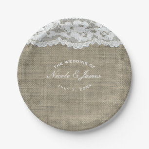 Prato De Papel Saco e Renda Simples Elegante Casamento Rústico Pe