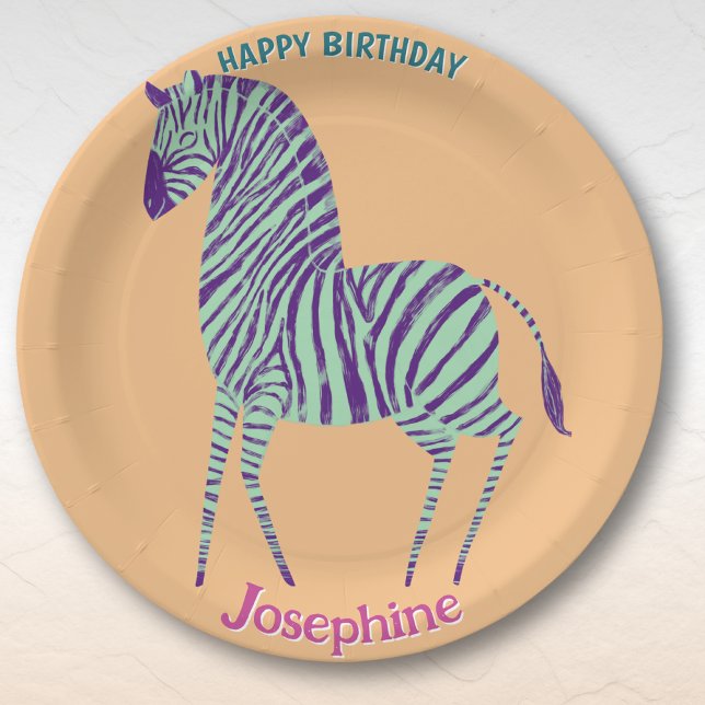 Prato De Papel Safari animals birthday zebra girl (Criador carregado)