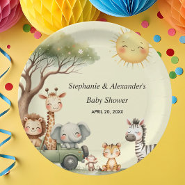 Prato De Papel Safari animals gender neutral baby shower round