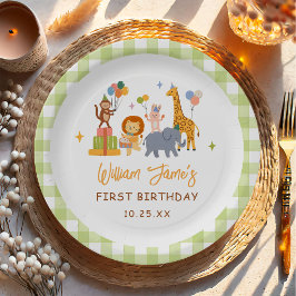 Prato De Papel Safari de Animais Fofos 1º Aniversário