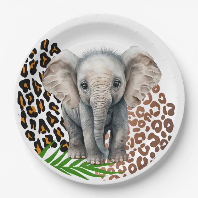 Prato De Papel Safari Elephant Birthday Wild One 2 Wild Party (Frente)