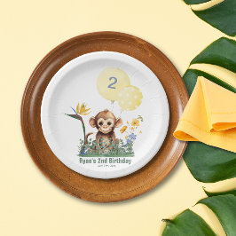 Prato De Papel Safari Jungle Watercolor, O Macaco Flor Aniversári