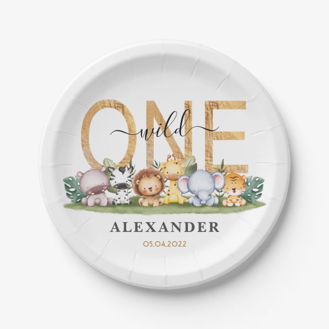 Prato De Papel Safari Wild 1 Aniversário Placas de Papel (Frente)
