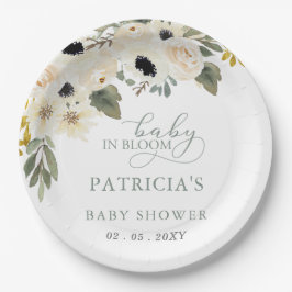 Prato De Papel Sage Baby in Bloom Ivory Floral Girl Chá de fralda