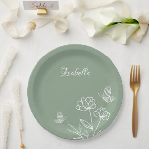 Prato De Papel Sage elegante romântico casamento floral verde