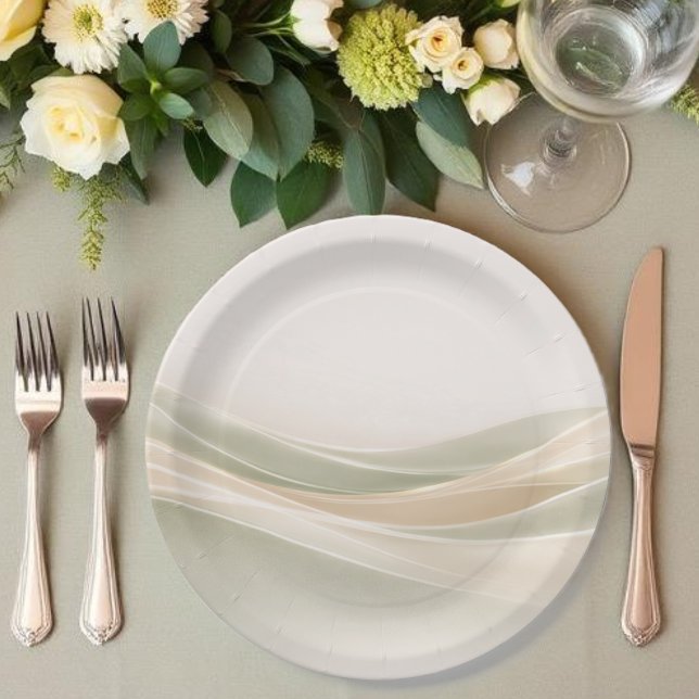 Prato De Papel Sage Green and Ivory (Sage Green and Ivory Paper Plates )