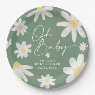 Prato De Papel Sage Green Boho Daisy Flower Paper Placas