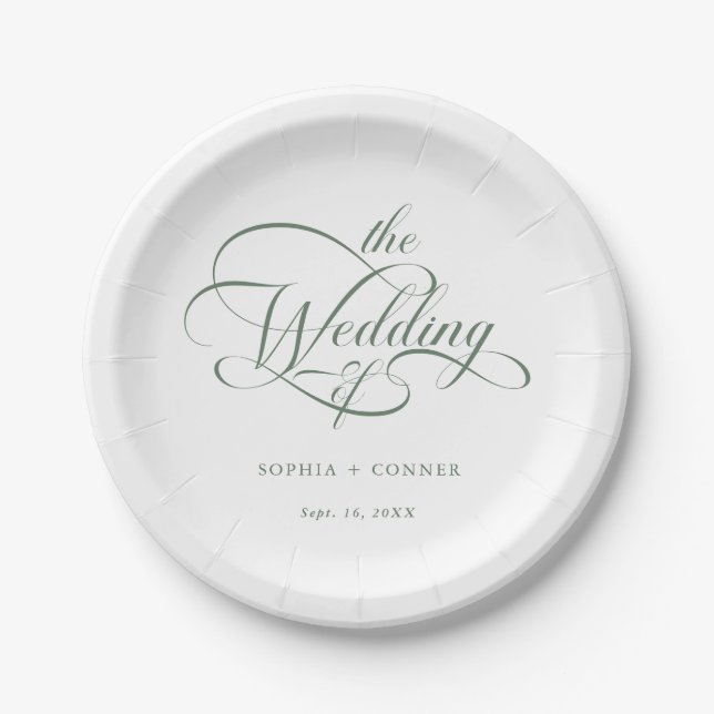 Prato De Papel Sage Green Delicate Elegant Script Wedding (Frente)