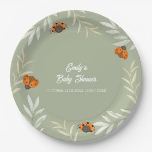 Prato De Papel Sage Green Fall Ladybug Chá de fraldas verde