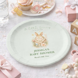 Prato De Papel Sage Green Little Bunny Neutral Baby Shower    