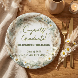 Prato De Papel Sage Green Pampas Grass Daisy Boho Graduation