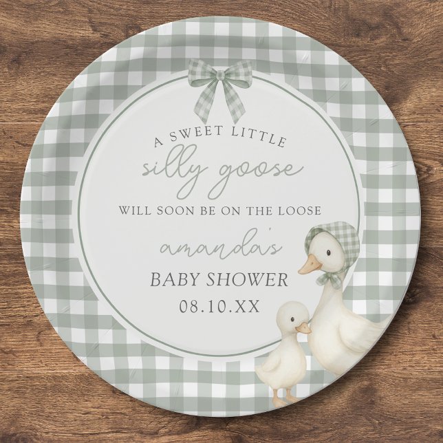 Prato De Papel Sage Green Silly Goose Storybook Baby Shower (Criador carregado)