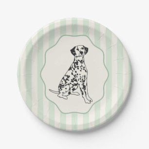 Prato De Papel Sage Green Strips e Black Dalmatic Dog