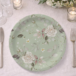 Prato De Papel Sage Green Vintage Rose Floral Dinner