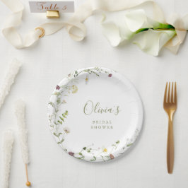 Prato De Papel Sage Green Wildflower Rustic Chá de panela