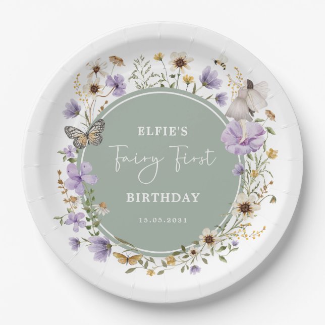 Prato De Papel Sage Purple Fairy Fairy Birthday Tea Party (Frente)
