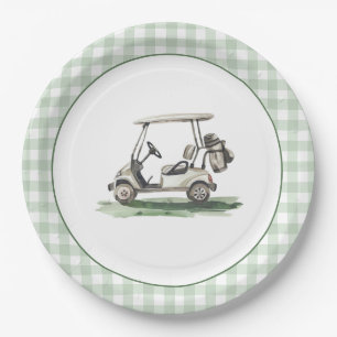 Prato De Papel Sage Verde Gingham Golfe Novo no Clube