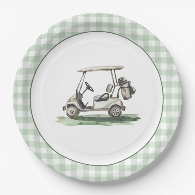Prato De Papel Sage Verde Gingham Golfe Novo no Clube (Frente)