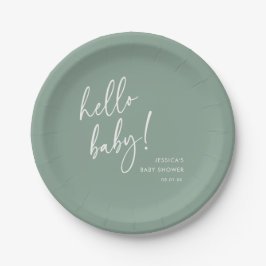 Prato De Papel Sage Verde Minimalista Boho Olá Chás de Bebê