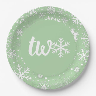 Prato De Papel Sage Winter Second Birthday Snowflake Plates