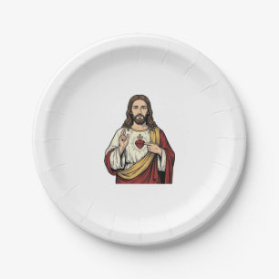 Prato De Papel Sagrado Coração Jesus Arte Vetorial de Gravura Ant