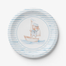 Prato De Papel Sailor Bear Blue Stripe Birthday