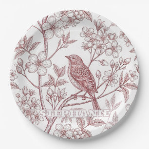 Prato De Papel Sakura Cerejeira Vintage & Pássaro  Estética