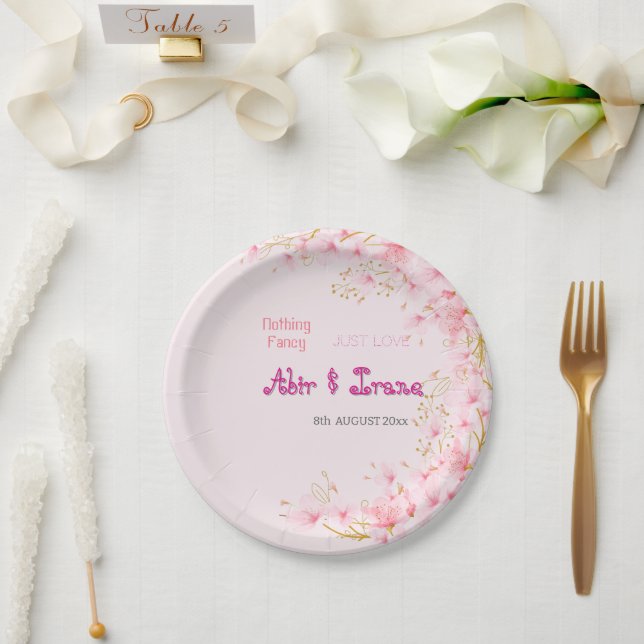 Prato De Papel Sakura Personalizado Rosa Elegante  (Casamento)