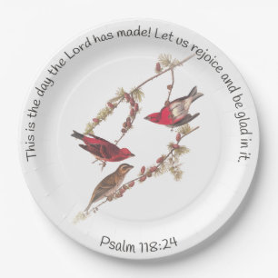 Prato De Papel Salm 118:24 e Três Aves Vermelhas Classic Round S